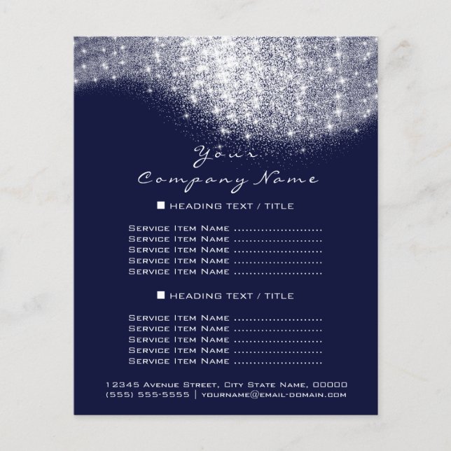 Prospectus 11,4 Cm X 14,2 Cm Tarifs Confetti Pailletés Gris Argenté Bleu Marine (Devant)