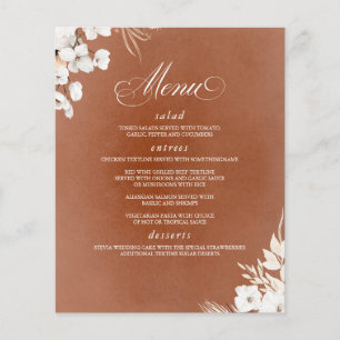 Prospectus 11,4 Cm X 14,2 Cm Terracotta et Fleurs blanches Boho Menu Mariage