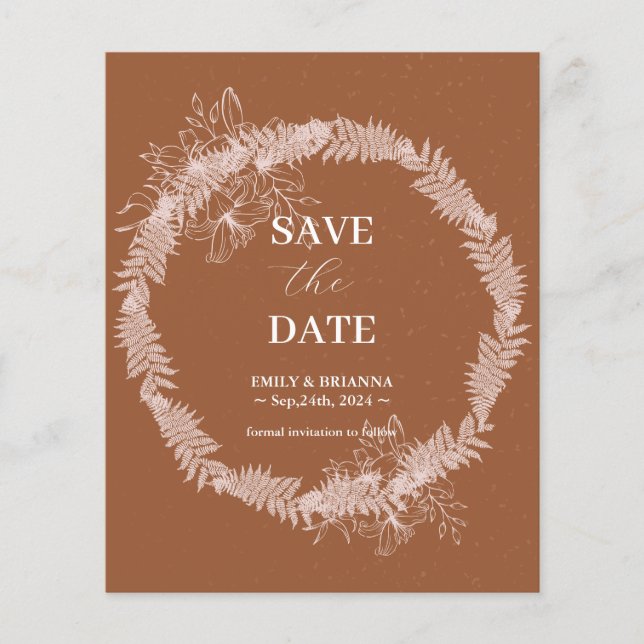 Prospectus 11,4 Cm X 14,2 Cm Terre cuite minimaliste Mariage brûlé Enregistrer  (Devant)