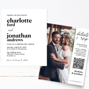 Prospectus 11,4 Cm X 14,2 Cm Typographie moderne bon marché QR Code Mariage pho