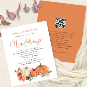 Prospectus 11,4 Cm X 14,2 Cm Valeur Citrouilles Automne Florals QR Wedding Invi