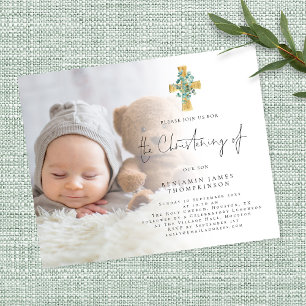 Prospectus 11,4 Cm X 14,2 Cm Valeur Photo Eucalyptus Cross Christening Invitati