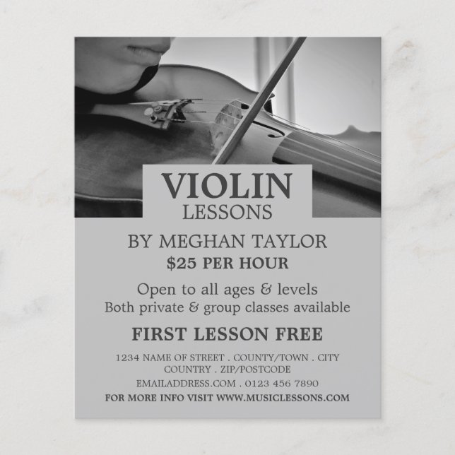 Prospectus 11,4 Cm X 14,2 Cm Violinist, Violin Lessons Advertising (Devant)