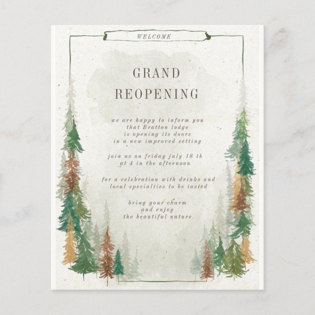 Prospectus 11,4 Cm X 14,2 Cm Watercolor Mountain Rustic Grand Réouverture (Devant)