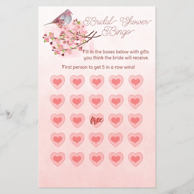 Prospectus 14 Cm X 21,6 Cm Aquarelle rose Cerisier Blossoms Bride Bingo (Devant)