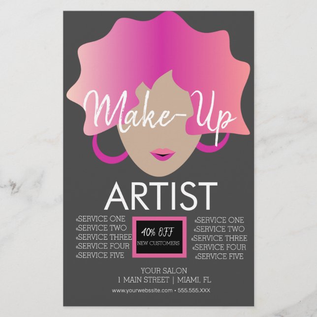 Prospectus 14 Cm X 21,6 Cm Artiste maquillage moderne rose (Devant)