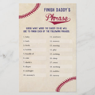 Prospectus 14 Cm X 21,6 Cm Baby shower à thème de baseball terminer la phrase