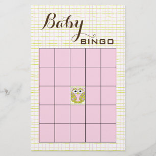 Prospectus 14 Cm X 21,6 Cm Baby shower BINGO Pink Green OWL