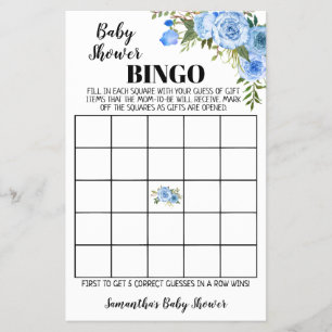 Prospectus 14 Cm X 21,6 Cm Baby shower Blue Flowers Bingo carte de jeu