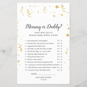 Prospectus 14 Cm X 21,6 Cm Baby shower de la fête de l'or maman ou papa jeu