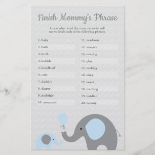 Prospectus 14 Cm X 21,6 Cm Baby shower Eléphant Bleu Terminer la phrase de ma