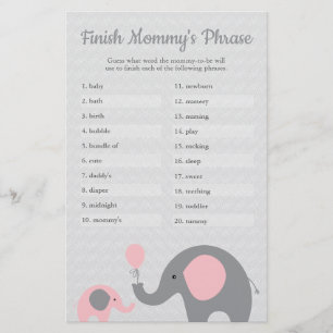 Prospectus 14 Cm X 21,6 Cm Baby shower Eléphant Rose Terminer la phrase de ma