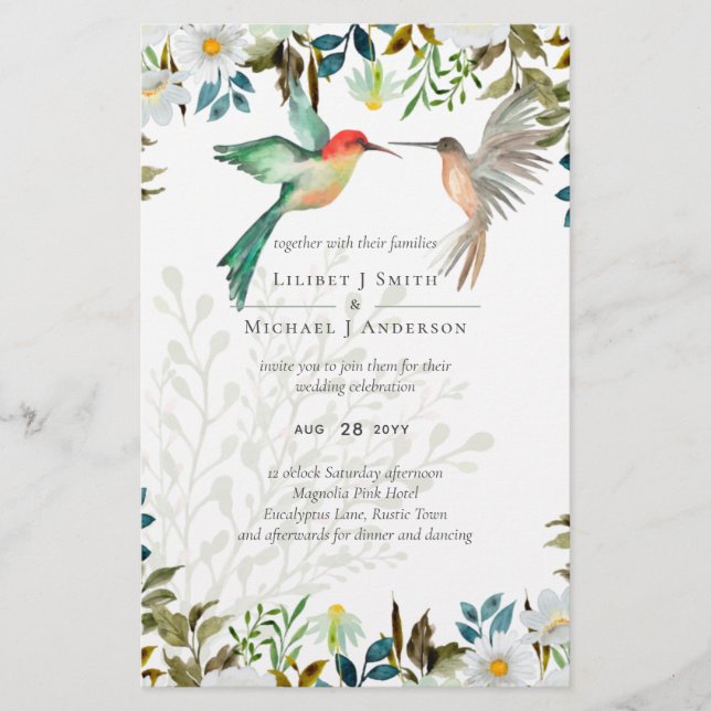 Prospectus 14 Cm X 21,6 Cm Beau HUMMINGBIRDS Couple Mariage (Devant)