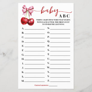 Prospectus 14 Cm X 21,6 Cm Bébé ABC Cerise Coquette Baby shower Carte de jeu