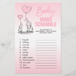 Prospectus 14 Cm X 21,6 Cm Bébé Fille Éléphant Rose Blanc WORD SCRAMBLE