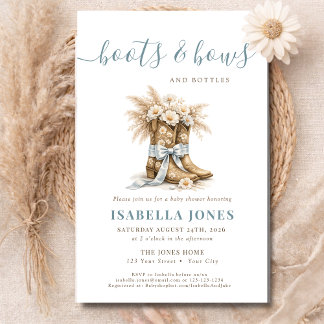 Prospectus 14 Cm X 21,6 Cm Boots Bows Bottles Blue Western Budget Baby Shower