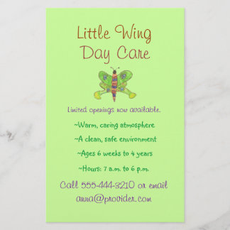 Prospectus 14 Cm X 21,6 Cm Brochure pour la garde d'enfants à thème papillon