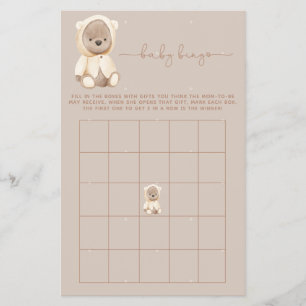 Prospectus 14 Cm X 21,6 Cm Brown Teddy Bear Baby shower Bingo Game Flyer
