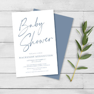 Prospectus 14 Cm X 21,6 Cm Budget Dusty Blue Simple Script Baby shower FLYER