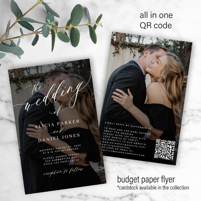 Prospectus 14 Cm X 21,6 Cm Budget QR CODE 2 photos faire-part de mariage mode (This is printed on a paper flyer. The design is also available on classic cards)