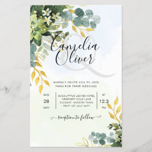 Prospectus 14 Cm X 21,6 Cm BUDGET Vert or Eucalyptus Feuille Mariage