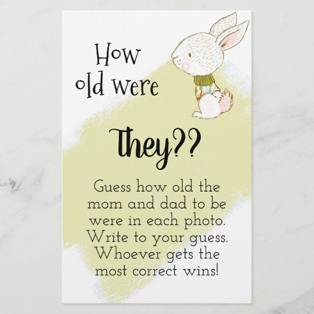 Prospectus 14 Cm X 21,6 Cm Bunny Baby shower Jeu - Quel âge ont-ils (Devant)