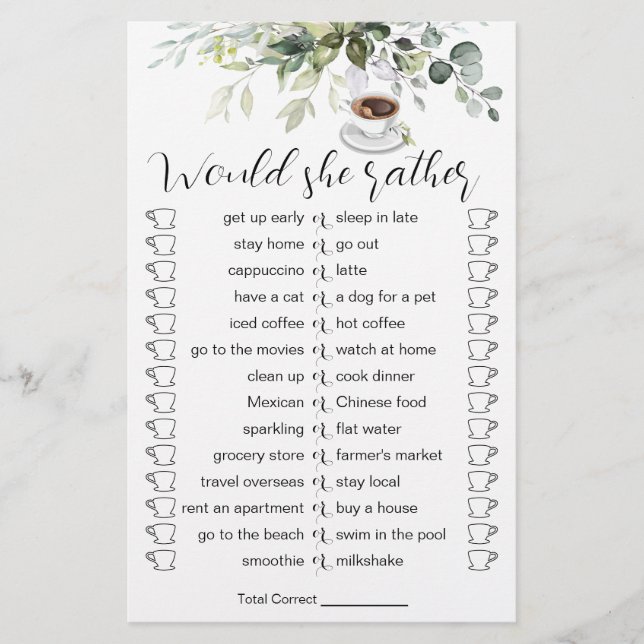 Prospectus 14 Cm X 21,6 Cm Café Thème Douche Fête des mariées Jeu Carte Flyer (Devant)