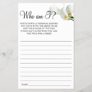 Prospectus 14 Cm X 21,6 Cm Calla Lily Qui je suis la carte de jeu de douche n