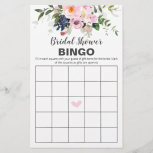 Prospectus 14 Cm X 21,6 Cm Carte de Bingo Fleurs Rose Pâle et Bleues