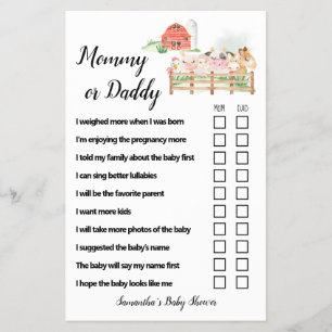 Prospectus 14 Cm X 21,6 Cm Carte de jeu Baby shower pour animaux de ferme mam