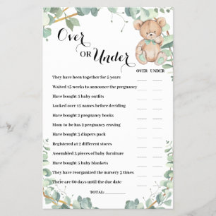 Prospectus 14 Cm X 21,6 Cm Carte de jeu Baby shower sur ou sous l'ours de ver