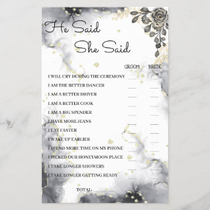 Prospectus 14 Cm X 21,6 Cm Carte de jeu de Baby Shower Black Rose He Said She