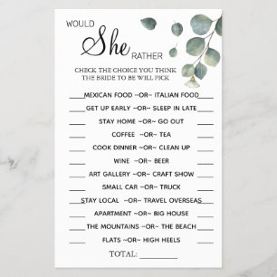 Prospectus 14 Cm X 21,6 Cm Carte de jeu de douche Eucalyptus Would She Rather