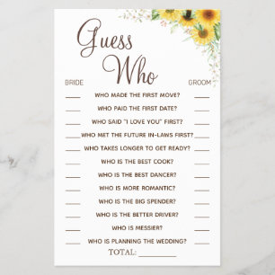 Prospectus 14 Cm X 21,6 Cm Carte de jeu de douche Sunflower Guess Who