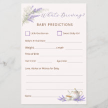 Carte de prédiction de bébé à la fête du thé What'
