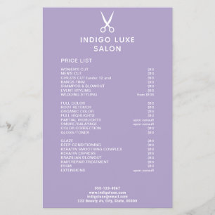 Prospectus 14 Cm X 21,6 Cm Ciseaux de salon de coiffure Menu de service viole