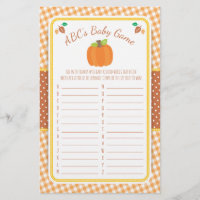 Citrouille d'automne Baby shower ABC's Game