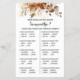 Prospectus 14 Cm X 21,6 Cm Connaissez-vous bien Bride Fall Shower Game card