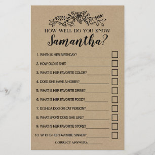 Prospectus 14 Cm X 21,6 Cm Connaissez-Vous Bien Bride Shower Rustic Game Card