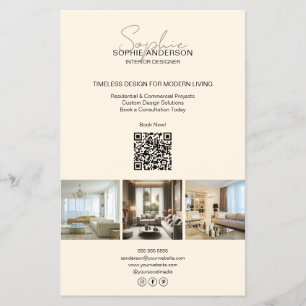 Prospectus 14 Cm X 21,6 Cm Crème QR Photo Script Moderne Professionnelle Entr