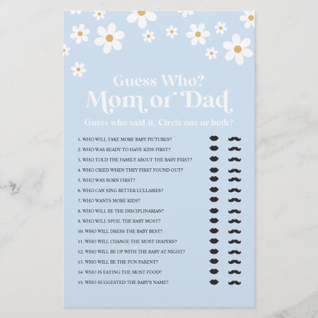 Prospectus 14 Cm X 21,6 Cm Daisy Baby shower Devinez Qui Joue Flyer (Devant)
