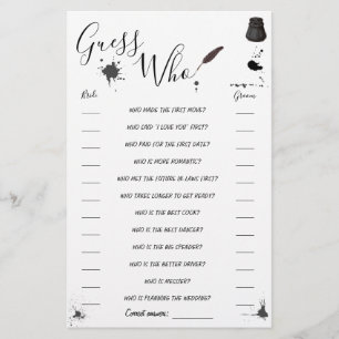 Prospectus 14 Cm X 21,6 Cm Devinez Qui Stylo Vert & Inkwell Douche Game Card