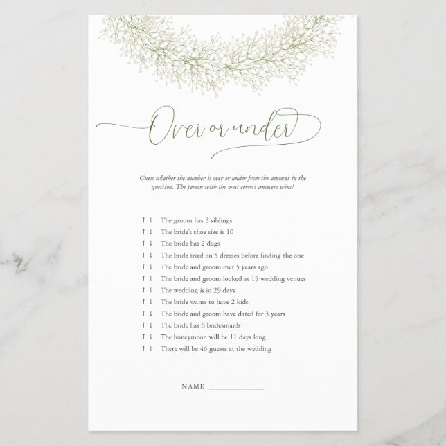 Prospectus 14 Cm X 21,6 Cm Elegant Baby’s Breath Over or Under Game Flyer (Devant)