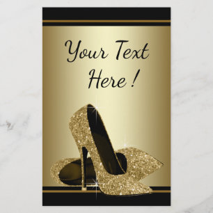 Prospectus 14 Cm X 21,6 Cm Elégant Black Gold High Heel Chaussure Flyer