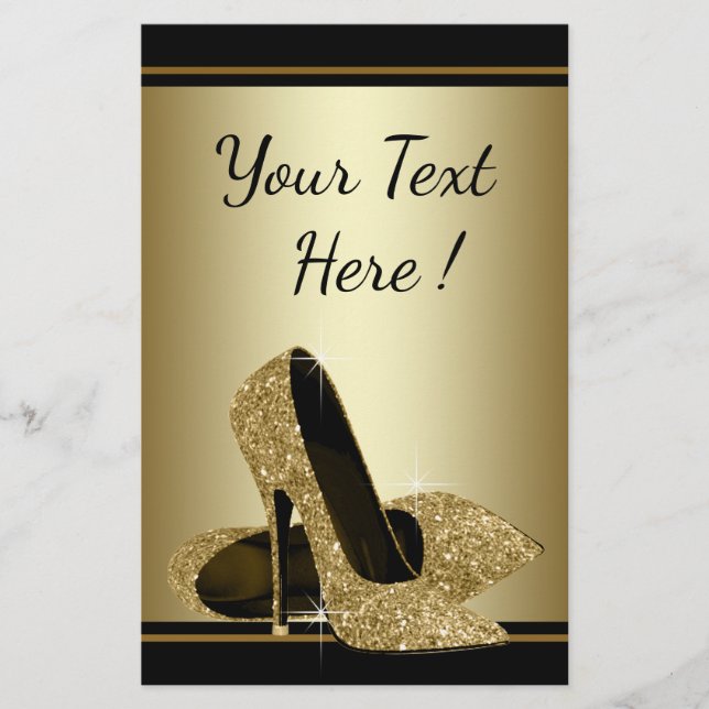 Prospectus 14 Cm X 21,6 Cm Elégant Black Gold High Heel Chaussure Flyer (Devant)