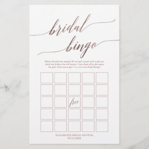 Prospectus 14 Cm X 21,6 Cm Élégant Rose Gold Calligraphie Bridal Bingo Jeu