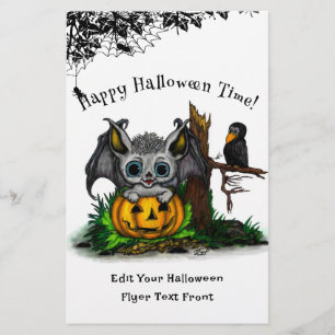 Prospectus 14 Cm X 21,6 Cm En attente d'Halloween, Bat mignonne et Corbeau