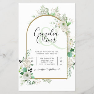 Prospectus 14 Cm X 21,6 Cm Été Blanc Roses Émeraude Sage Verdure MARIAGE