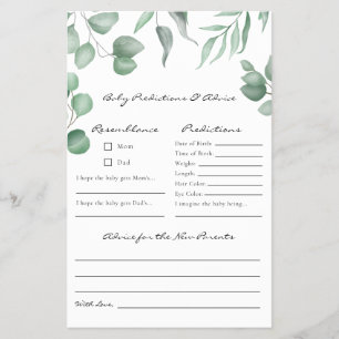 Prospectus 14 Cm X 21,6 Cm Eucalyptus Baby shower Jeu Prédictions et conseils