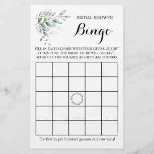 Prospectus 14 Cm X 21,6 Cm Fête des mariées Bingo Green Eucalyptus Game Card